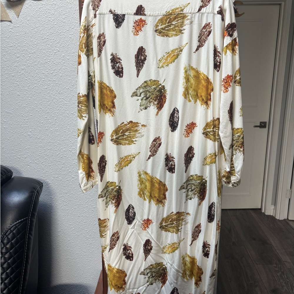 Japanes Galerie Vie dress Cream Leaf-Print Long Sleeve Shirt Dress - Picture 8 of 9